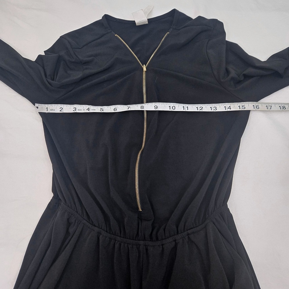 Espresso Romper Women M Black Long Sleeve Gold Zip Front Y2K Skort Stretch - Picture 5 of 9